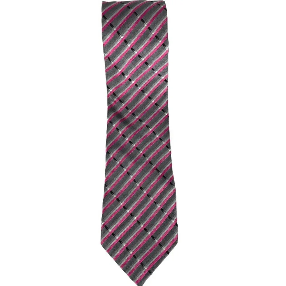 Alfani Pink Gray Black‎ Diagonal Striped Silk Tie